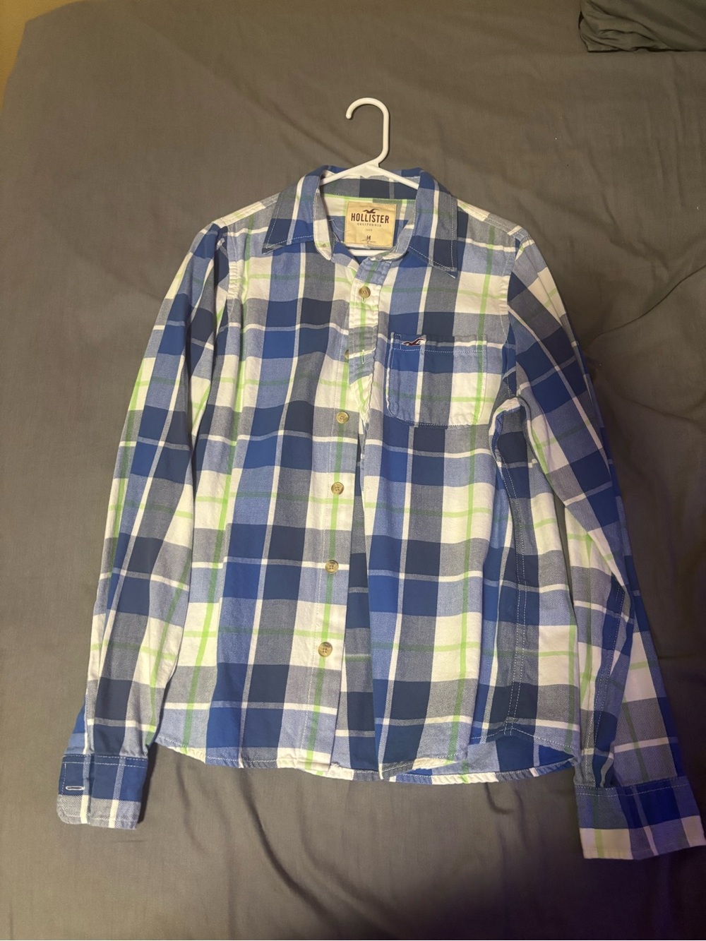 Hollister Men's Blue, White & Green Plaid Button-Down Shirt